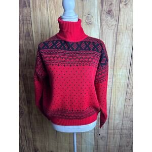 Vintage Boundary Waters Fair Isle Turtleneck Sweater Red Black Women's Size M